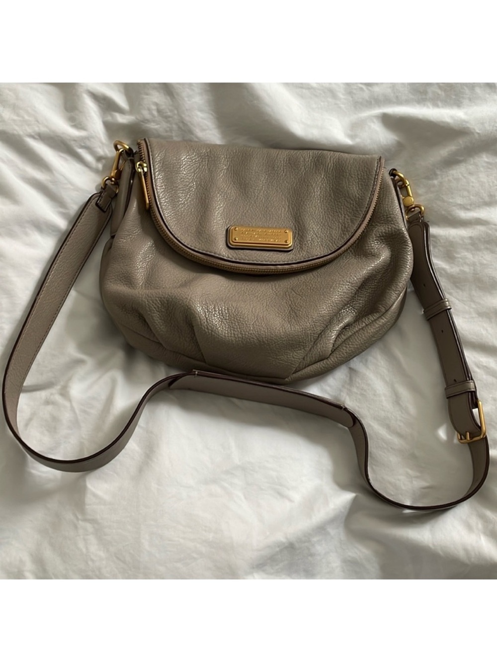 Marc by Marc Jacobs Pebbled Taupe Leather Crossbody with Gold Hardware